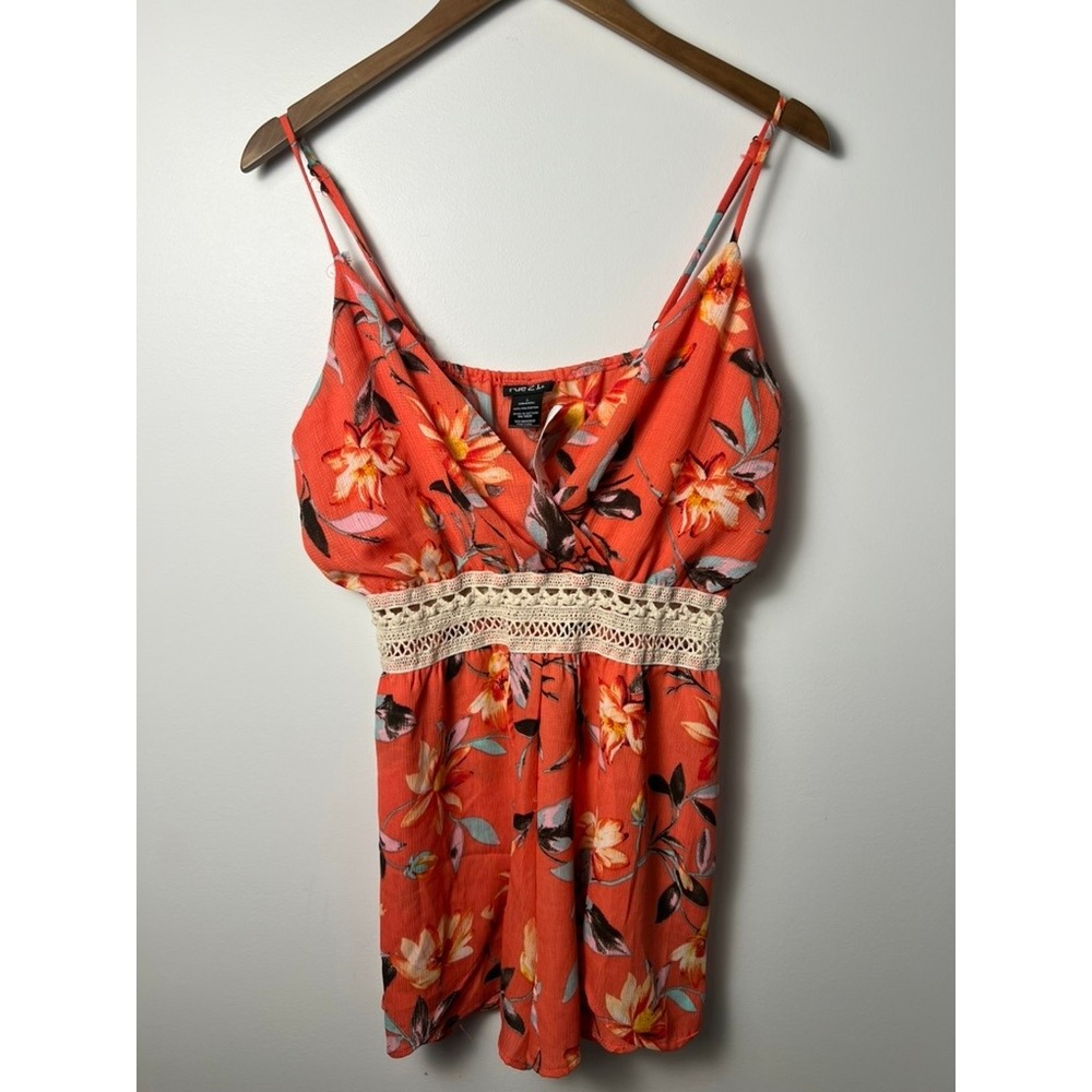 NWT Rue21 Floral Top Wm L Orange Crochet Waist Boho Summer Y2K Beach Vacation